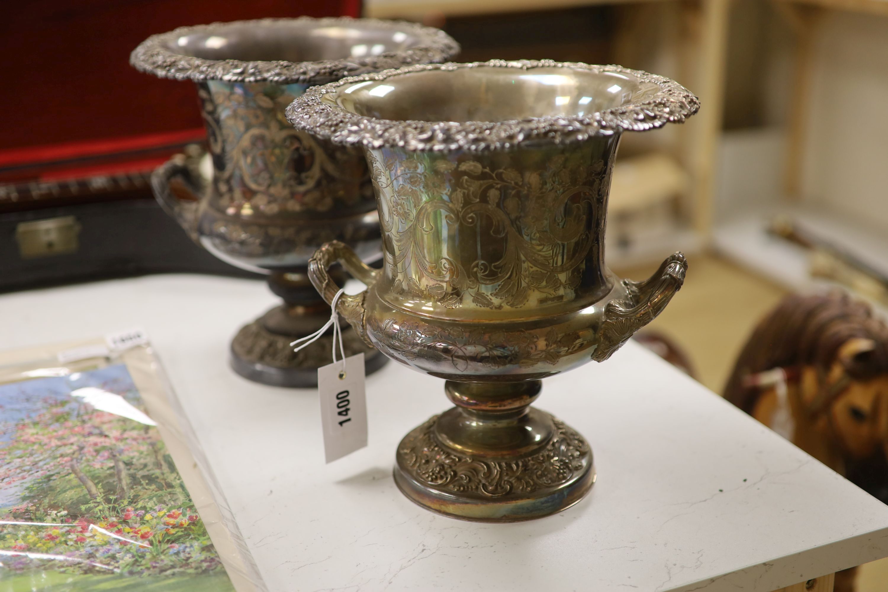 A pair plated wine coolers, height 26cm